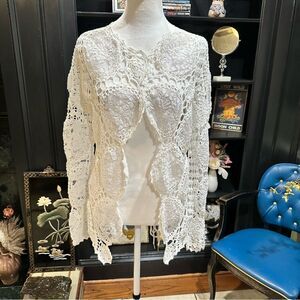 White + Warren Crotchet Lace Cardigan Size Large